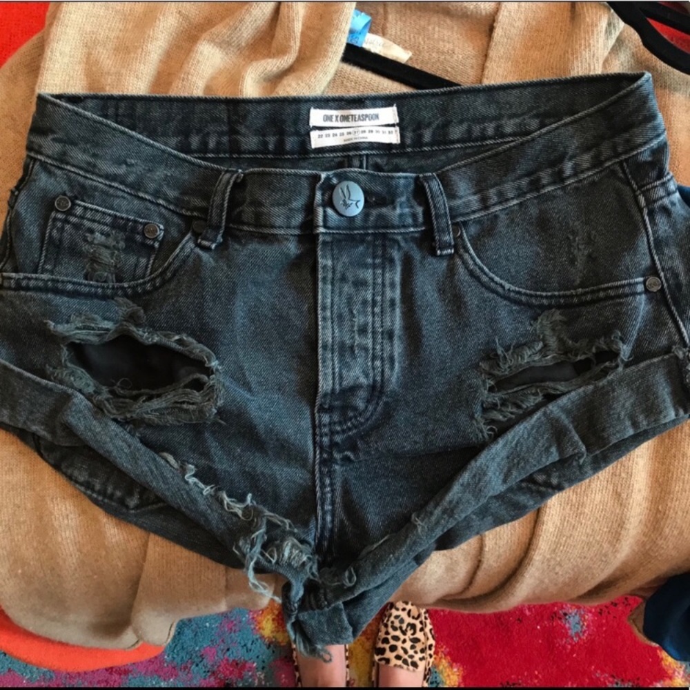 Dark Blue Denim Distressed One Teaspoon Shorts 27